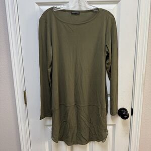 Eileen Fisher Top Womens Med Green Silk Tunic Pullover Long Sleeve Lightweight